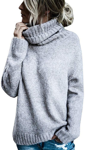 Women's Oversized Ribbed Fine Knit Turtleneck Sweater — View 10