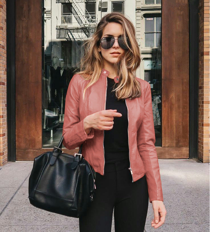 Women's Fitted Faux Leather Jacket — View 9