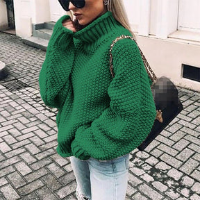 Women's Ribbed Chunky Knit Drop Shoulder Turtleneck Sweater — View 7