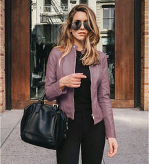 Women's Fitted Faux Leather Jacket — View 10