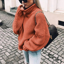 Women's Ribbed Chunky Knit Drop Shoulder Turtleneck Sweater — View 10