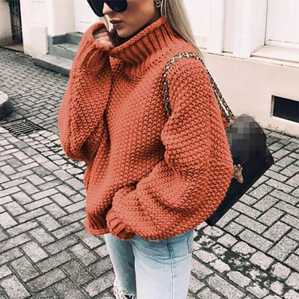 Women's Ribbed Chunky Knit Drop Shoulder Turtleneck Sweater — View 10