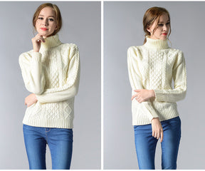 Women's Cable Knit Long Sleeve Turtleneck Sweater — View 1