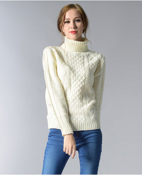 Women's Cable Knit Long Sleeve Turtleneck Sweater — View 2