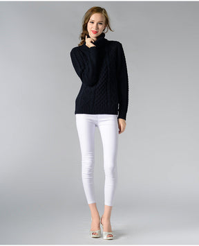 Women's Cable Knit Long Sleeve Turtleneck Sweater — View 8