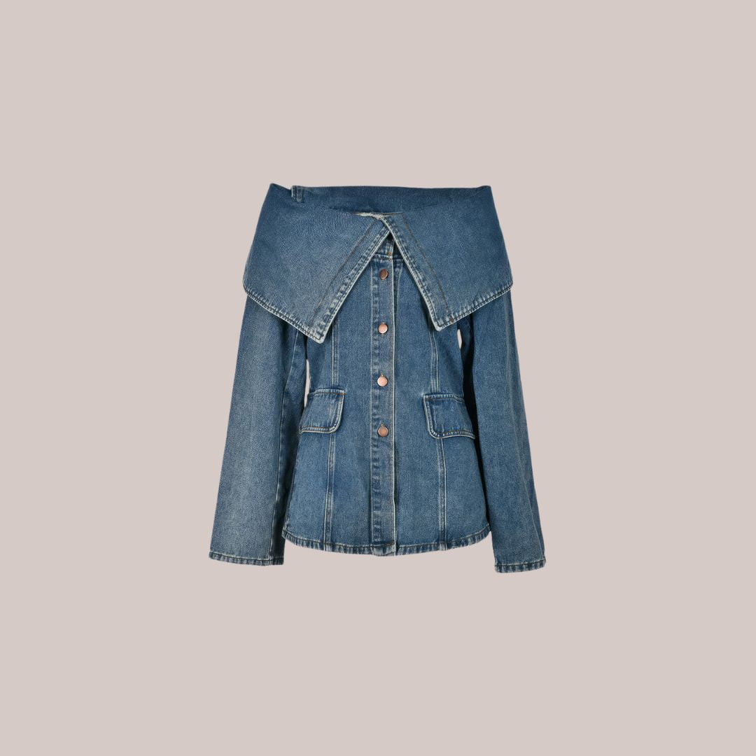 Women's Button Detail Lined Denim Jacket — View 2