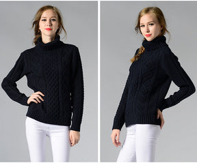 Women's Cable Knit Long Sleeve Turtleneck Sweater — View 9