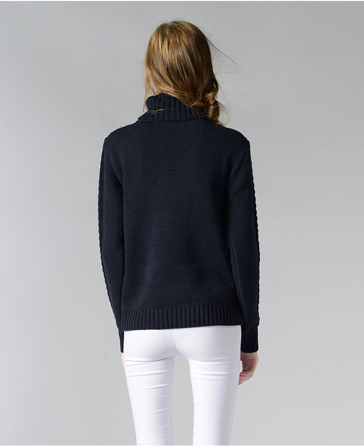 Women's Cable Knit Long Sleeve Turtleneck Sweater — View 10