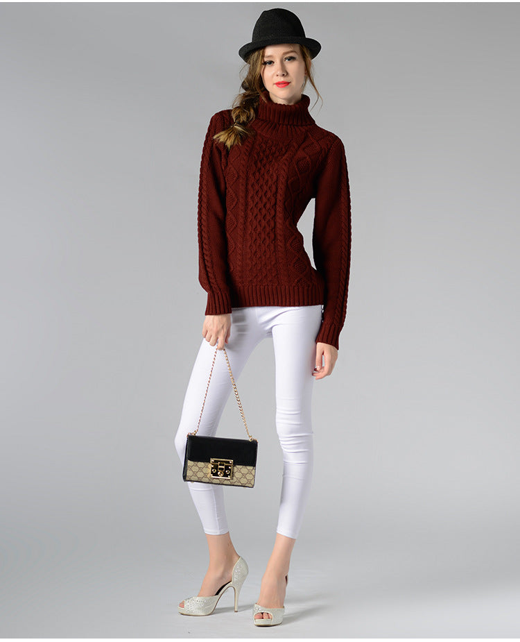 Women's Cable Knit Long Sleeve Turtleneck Sweater — View 6