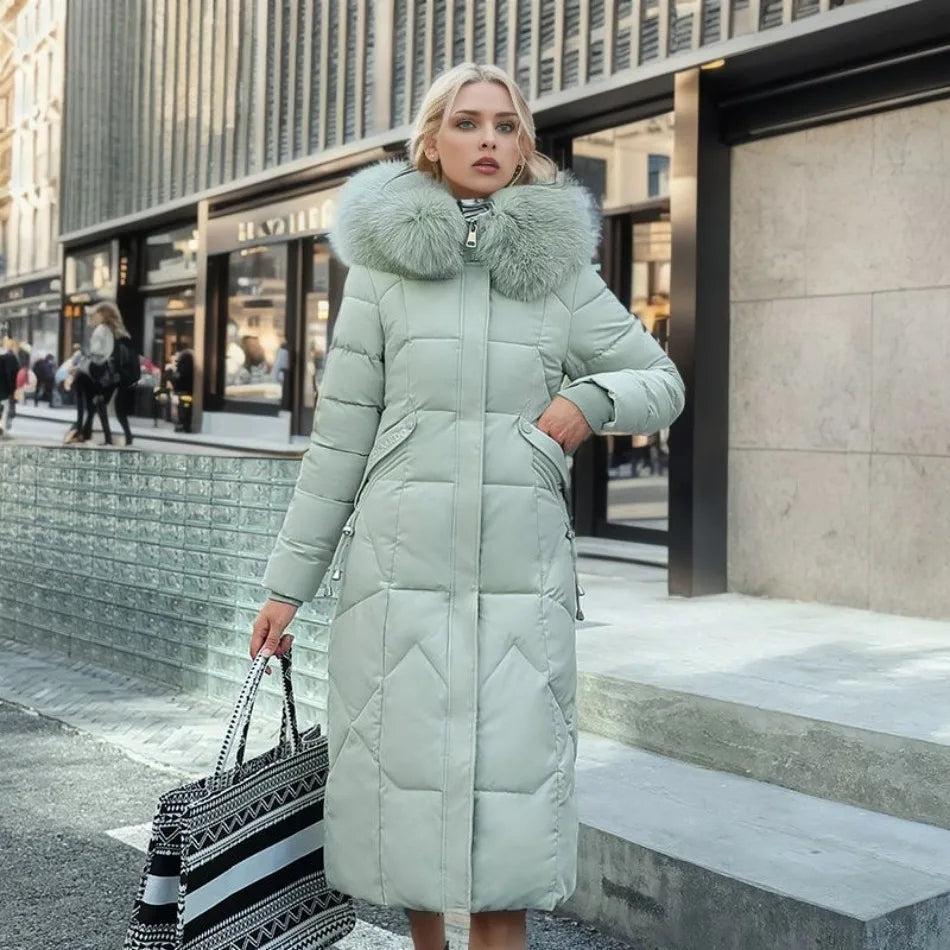 Women's Long Quilted Down Coat | Katharina in White - Juana Fashion