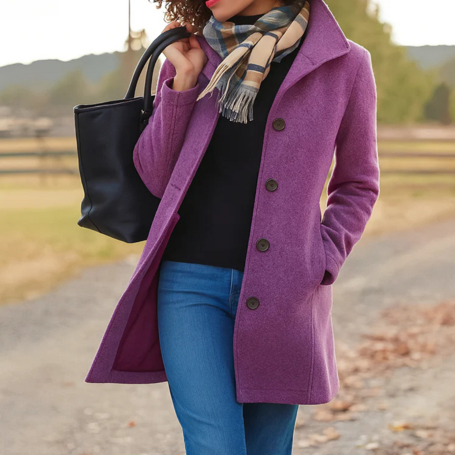 Women's Classic Button-Front Winter Coat | Helga in Khaki - Juana Fashion