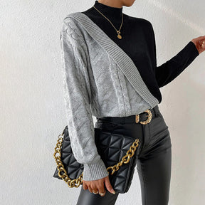 Women's Patchwork Turtleneck Sweater — View 2