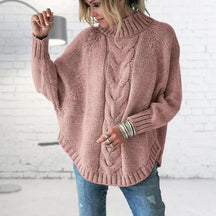Women's Chunky Knit Batwing Sleeve Turtleneck Sweater — View 2
