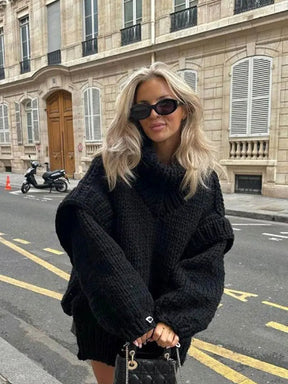 Women's Oversized Textured Turtleneck Sweater — View 1