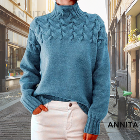 Women's Wool Cable Knit Turtleneck Sweater — View 2