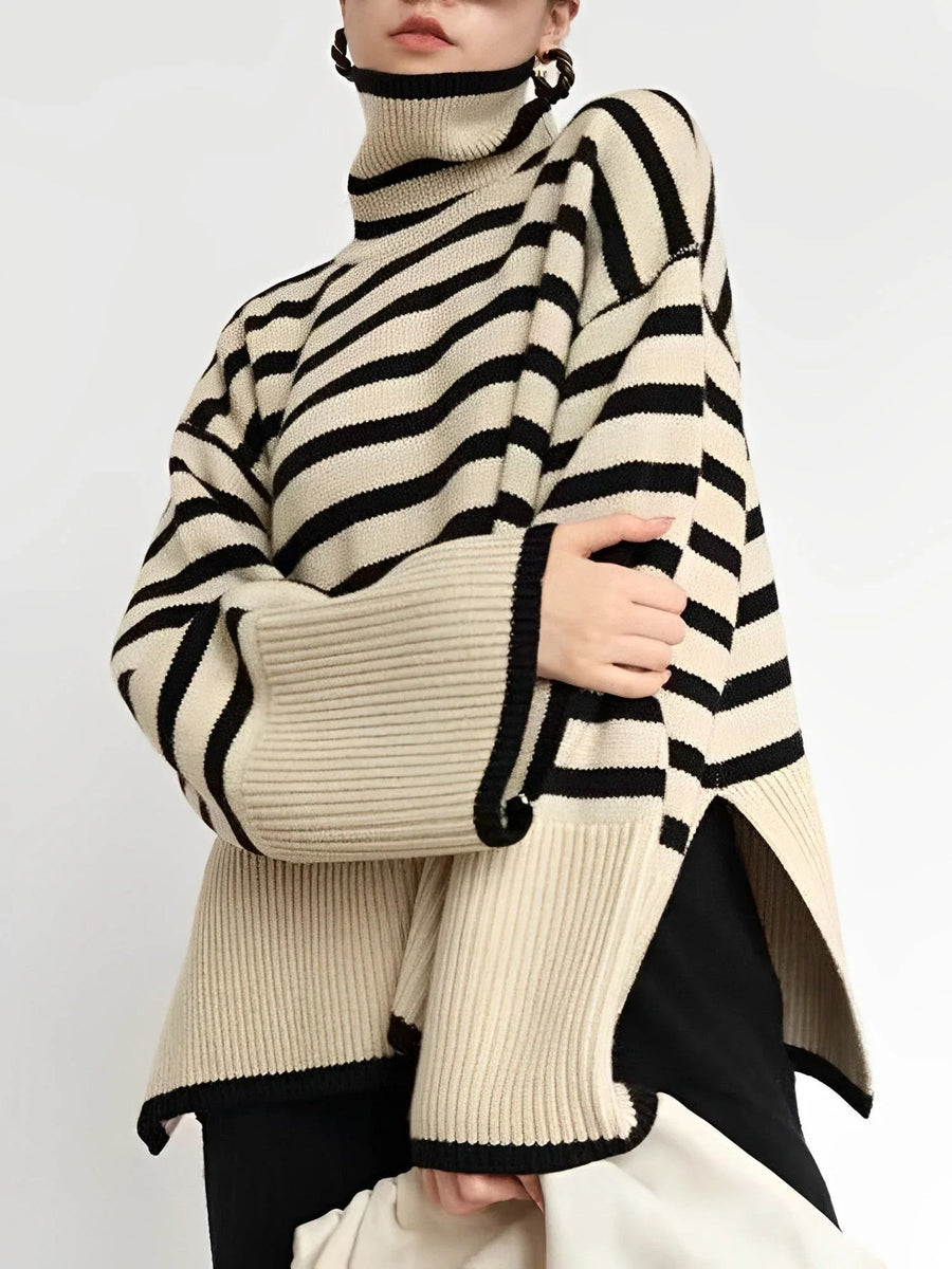 Women's Wool Oversized Striped Turtleneck Sweater — View 2