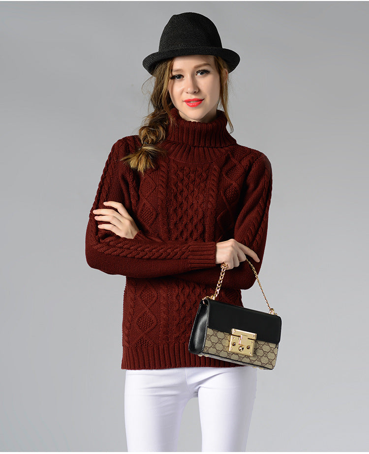 Women's Cable Knit Long Sleeve Turtleneck Sweater — View 11
