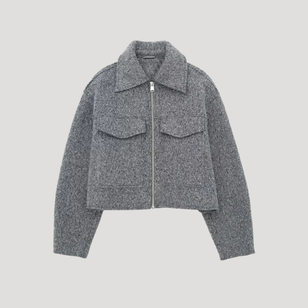Women's Cropped Zip-Up Winter Jacket | Rita in Gray - Juana Fashion