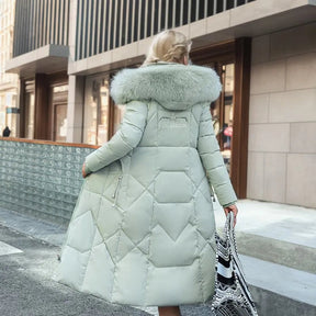 Women's Long Quilted Down Coat | Katharina in Green - Juana Fashion