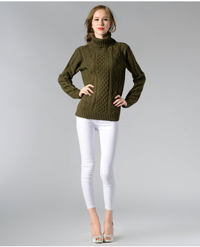 Women's Cable Knit Long Sleeve Turtleneck Sweater — View 12