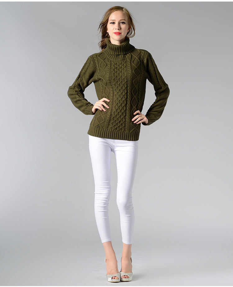 Women's Cable Knit Long Sleeve Turtleneck Sweater — View 12