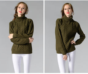 Women's Cable Knit Long Sleeve Turtleneck Sweater — View 13