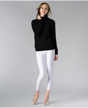 Women's Cable Knit Long Sleeve Turtleneck Sweater — View 3