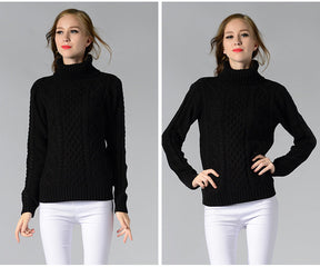 Women's Cable Knit Long Sleeve Turtleneck Sweater — View 5