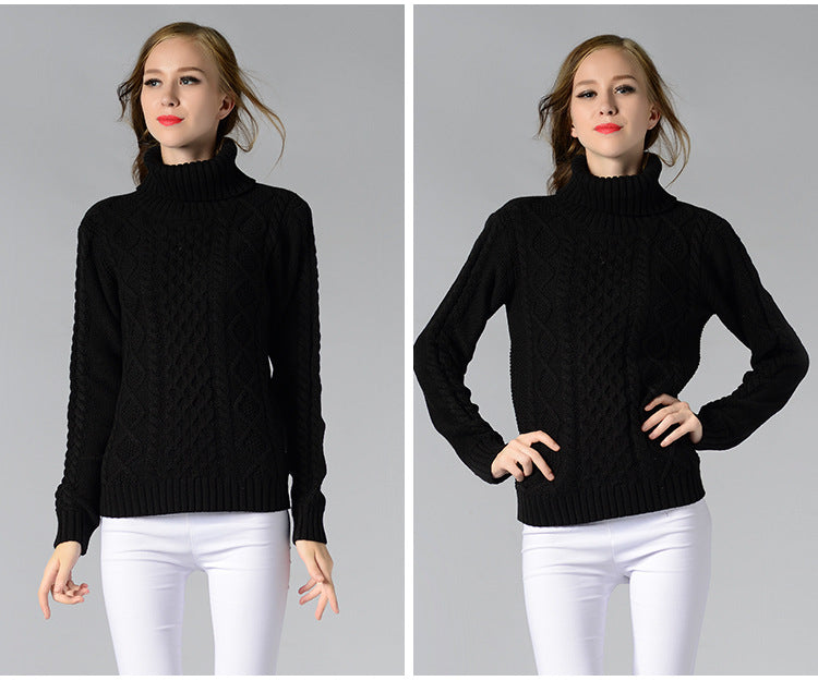 Women's Cable Knit Long Sleeve Turtleneck Sweater — View 5