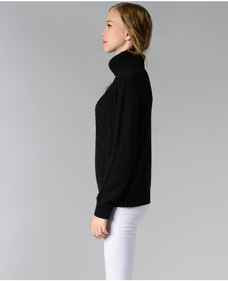 Women's Cable Knit Long Sleeve Turtleneck Sweater — View 4