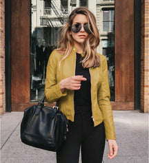 Women's Fitted Faux Leather Jacket — View 12
