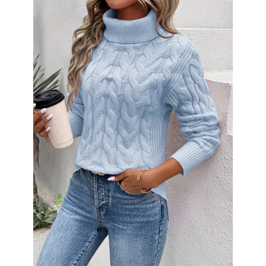 Women's Cable Knit Turtleneck Sweater — View 1