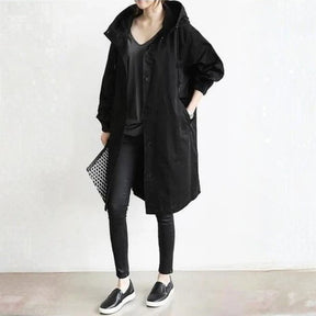 Women's Long Button-Front City Coat | Edith in Beige - Juana Fashion