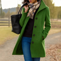 Women's Classic Button-Front Winter Coat | Helga in Khaki - Juana Fashion