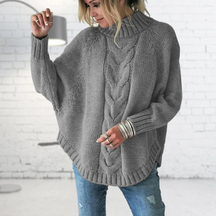 Women's Chunky Knit Batwing Sleeve Turtleneck Sweater — View 4