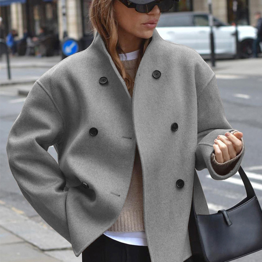 Women's Stand-Collar Coat | Bini in Khaki - Juana Fashion