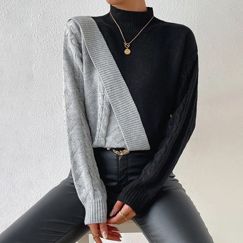 Women's Patchwork Turtleneck Sweater — View 3