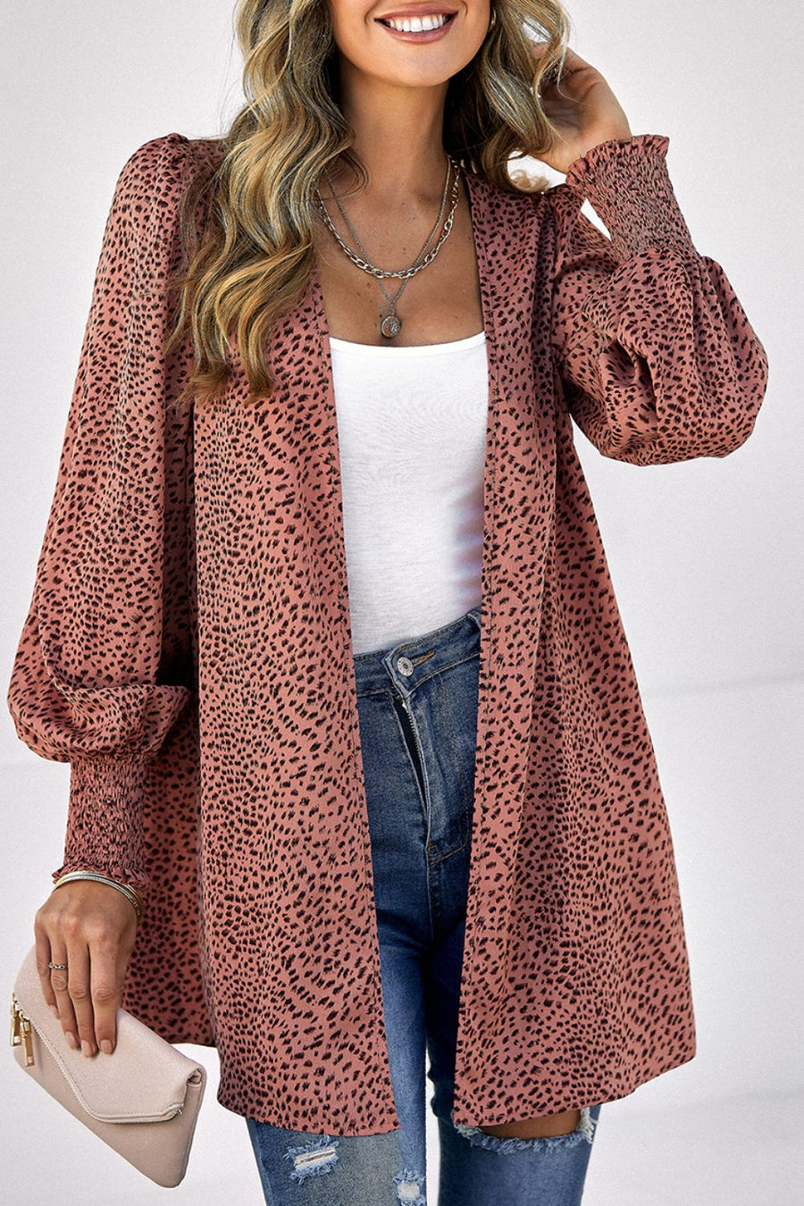 Women's Leopard Print Balloon Sleeve Cardigan — View 2
