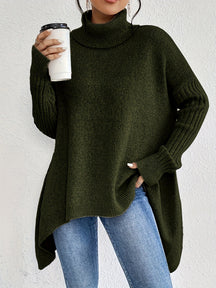 Women's Wool Asymmetric Long Sleeve Turtleneck Sweater — View 7