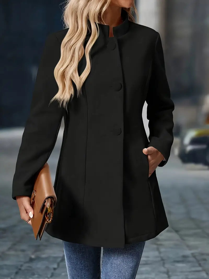 Women's Button-Front Winter Coat | Sofia in Black - Juana Fashion
