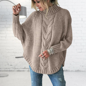 Women's Chunky Knit Batwing Sleeve Turtleneck Sweater — View 3