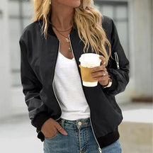 Women's Classic Zip-Up Bomber Jacket | Annika in Black - Juana Fashion