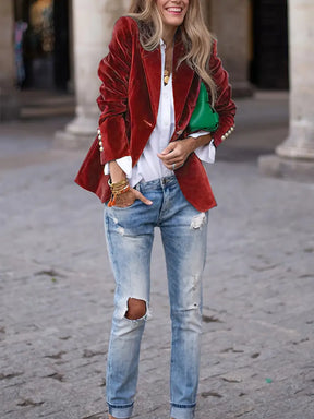 Women's Classic Single-Button Blazer | Sabina in Red - Juana Fashion