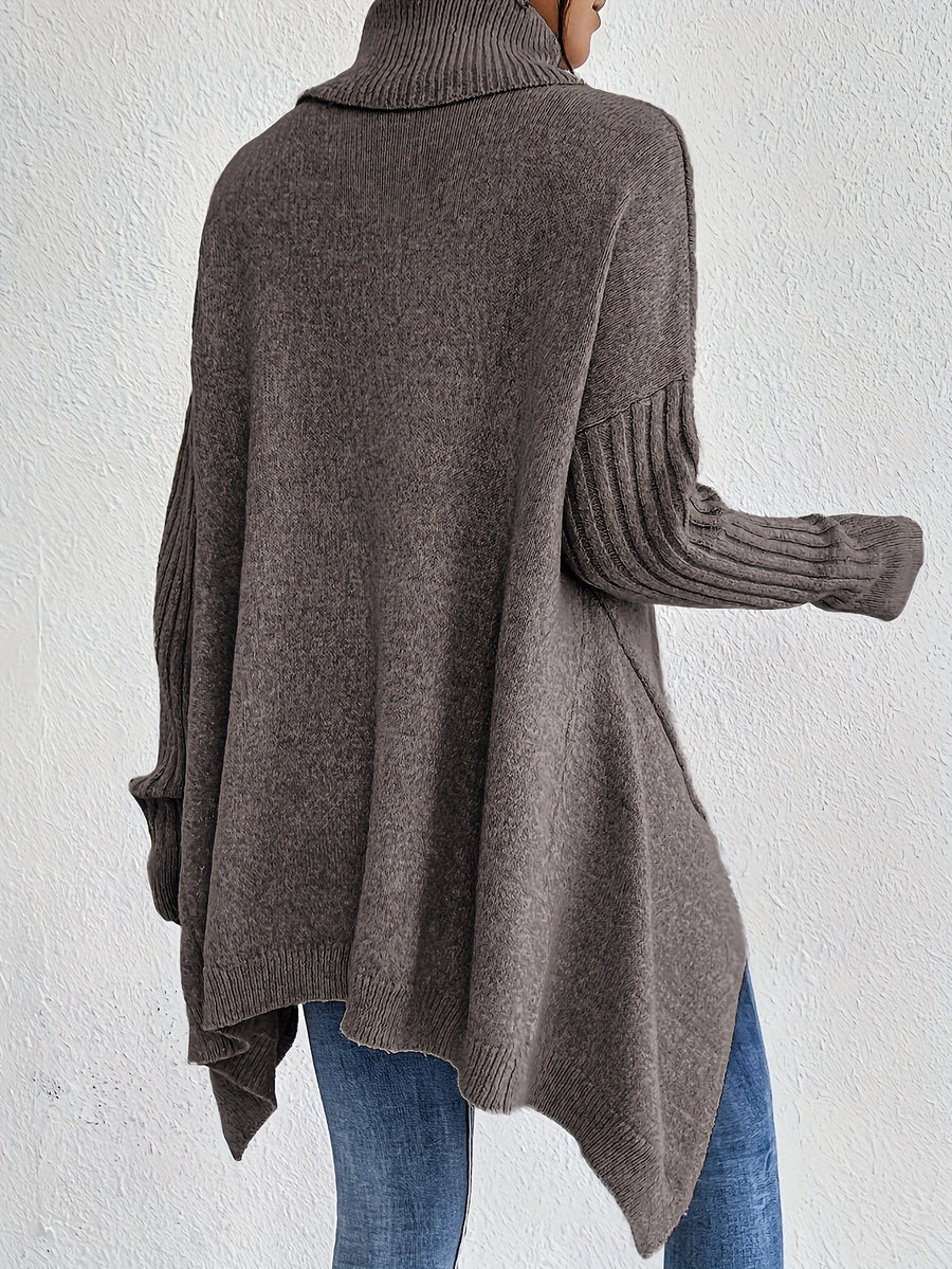 Women's Wool Asymmetric Long Sleeve Turtleneck Sweater — View 2