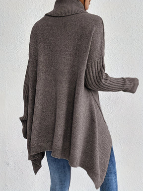 Women's Wool Asymmetric Long Sleeve Turtleneck Sweater — View 2