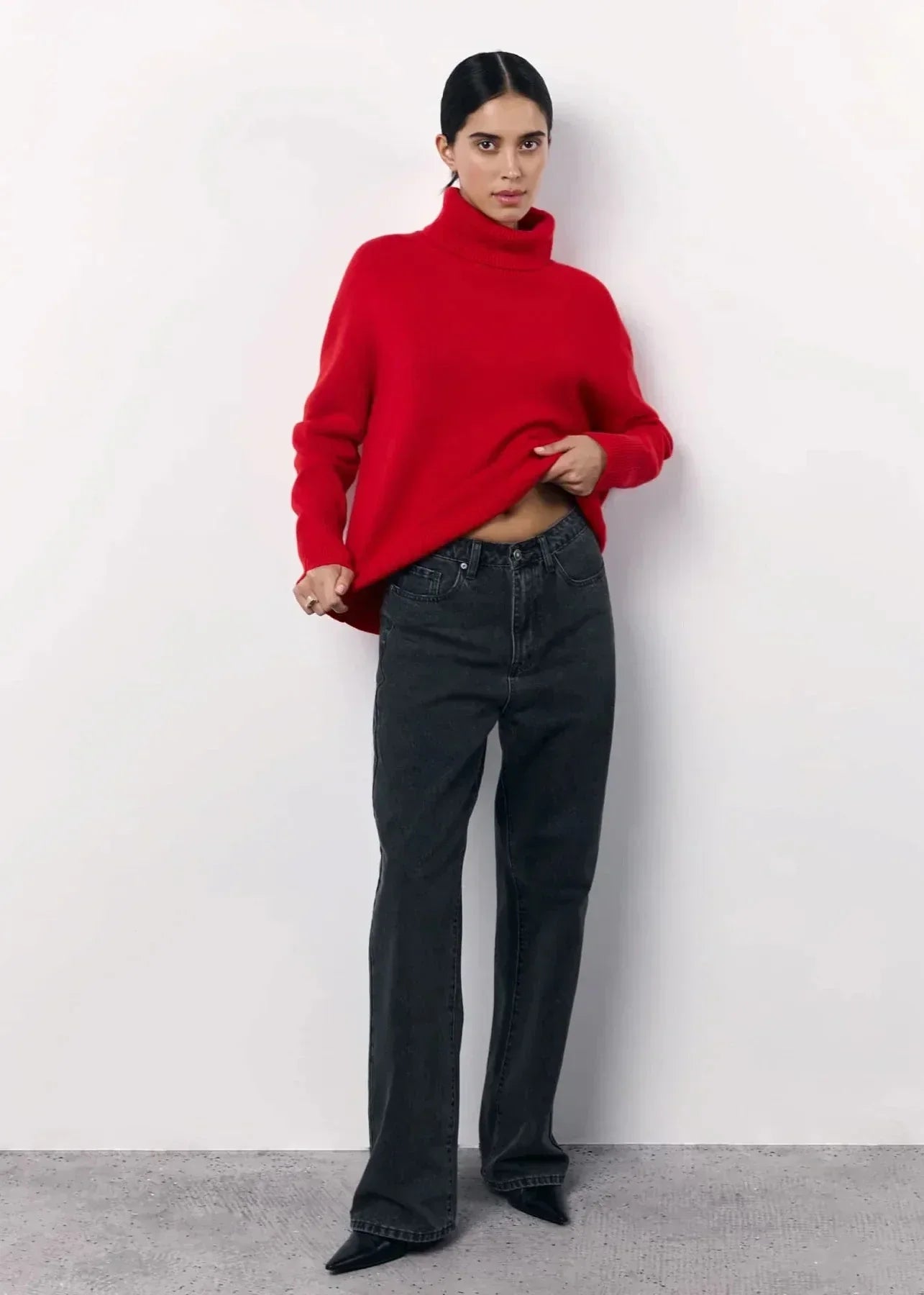 Women's Oversized Fine Knit Turtleneck Sweater — View 1