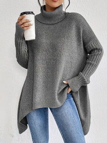 Women's Wool Asymmetric Long Sleeve Turtleneck Sweater — View 6