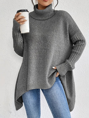 Women's Wool Asymmetric Long Sleeve Turtleneck Sweater — View 6