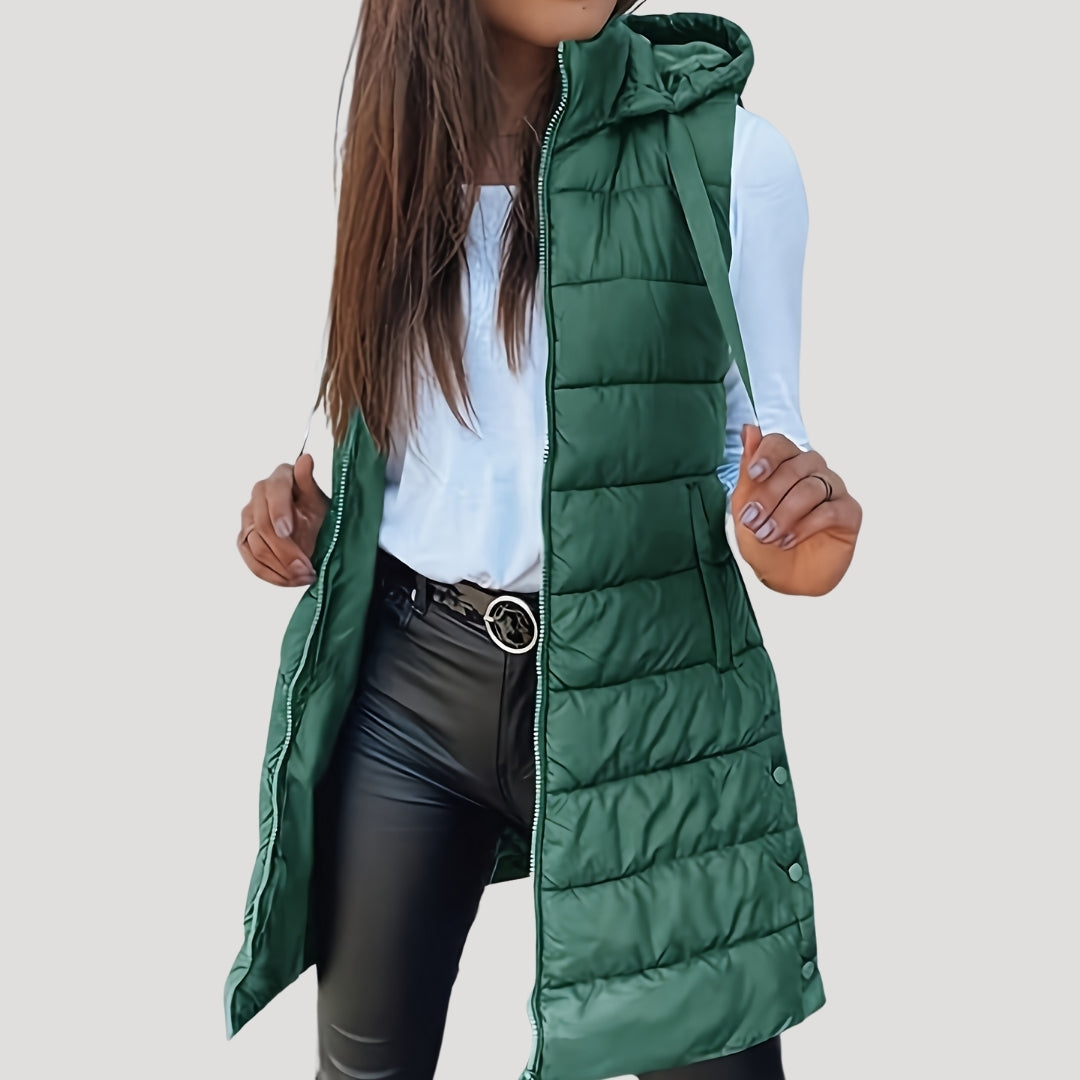 Women's Hooded Quilted Vest | Martina in Green - Juana Fashion