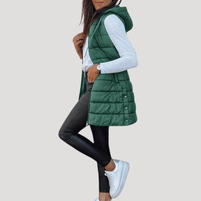 Women's Hooded Quilted Vest | Martina in Green - Juana Fashion